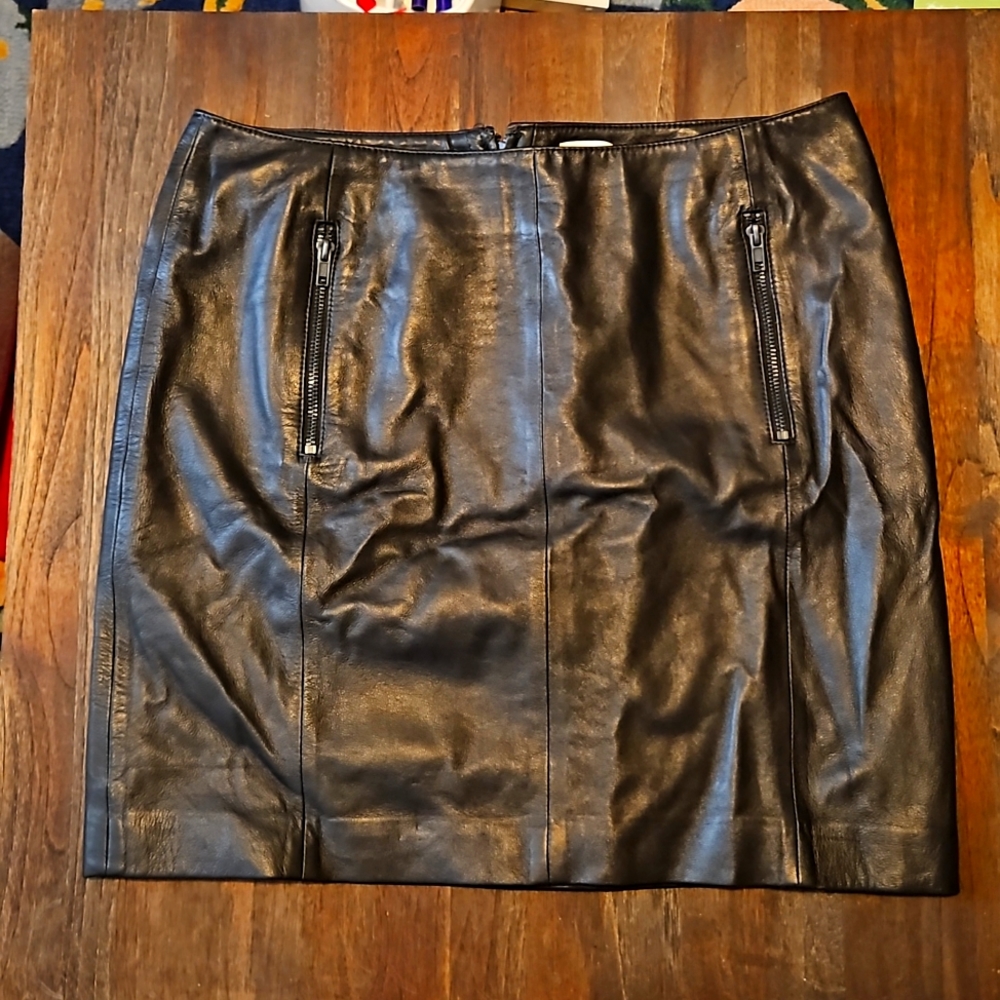 Fossil Black Leather Mini Skirt Size 8